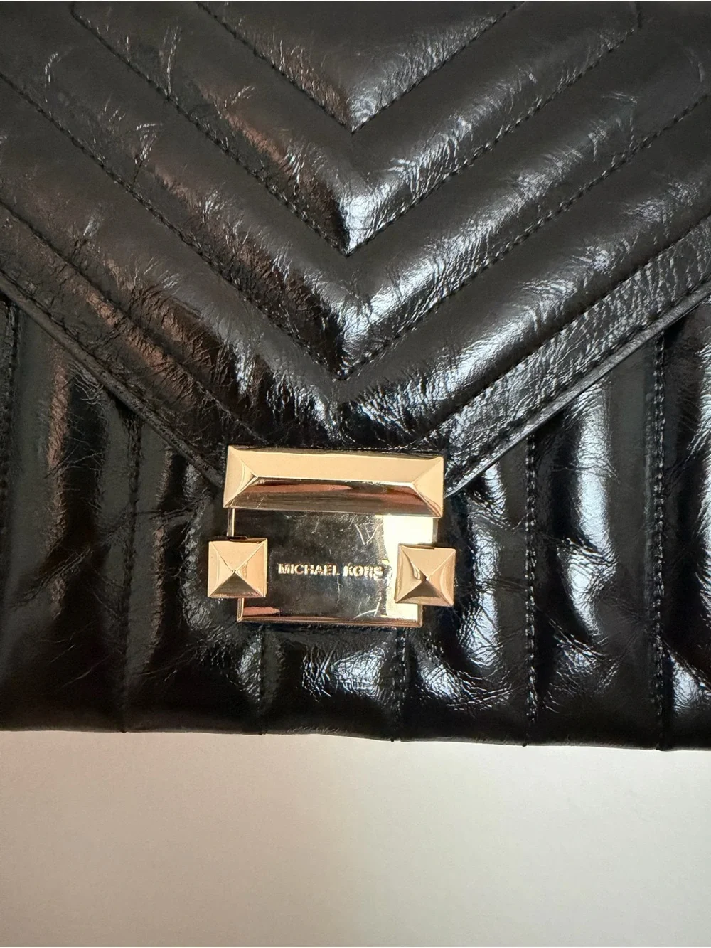 Michael Kors Black Quilted Leather Shoulder Bag with Gold Chain